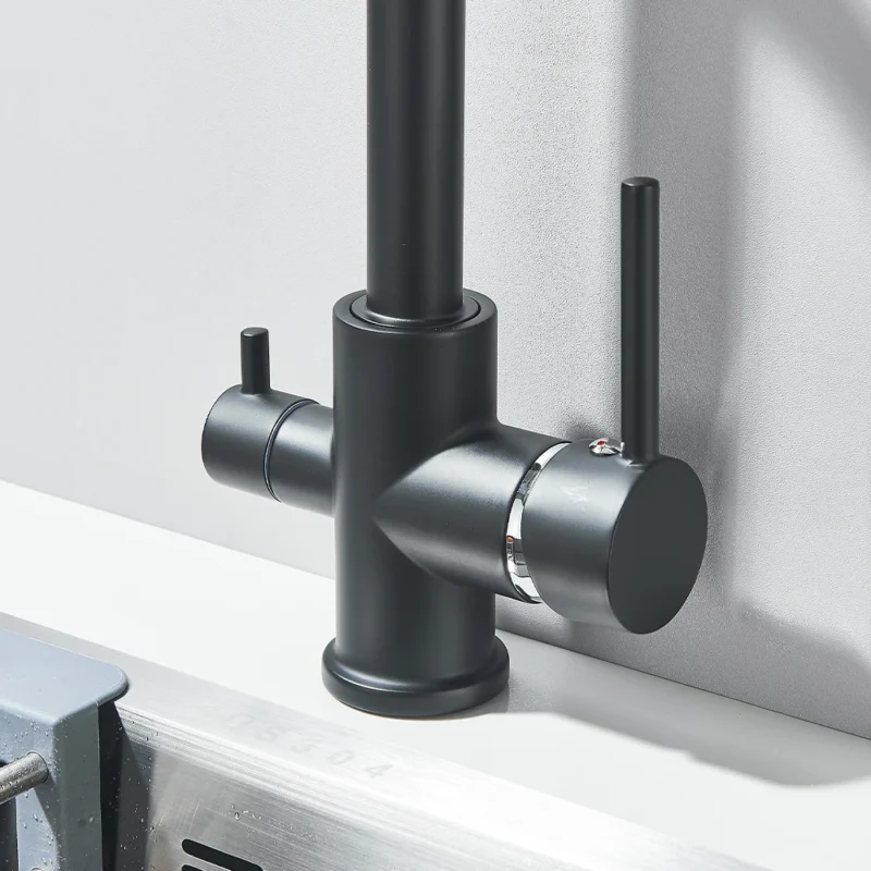 Robinet de cuisine noir chrome – Image 3