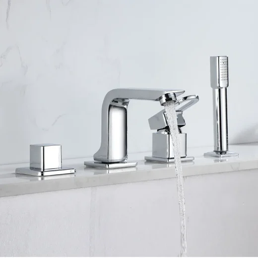 Robinet de baignoire chromé contemporain à double poignée