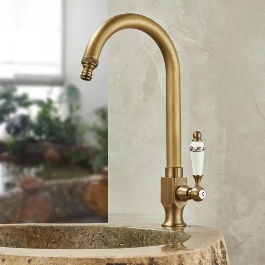 Robinet de lavabo monotrou à eau froide en laiton brossé